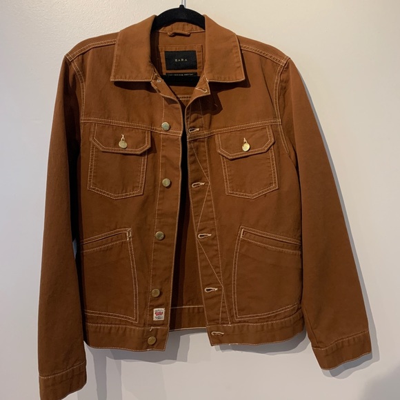 ZARA COPPER BROWN DENIM JACKET - Picture 2 of 5